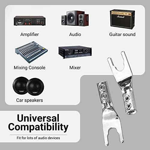 Tertullus Solid Pure Red Copper Rhodium Plated Speaker Spade Connectors HiFi Y Forks Banana Plugs HiFi Audio Speaker For Speaker Wire DIY 8 Pcs Allen Wrench+Heat Shrink Tube