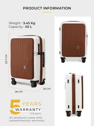 Image of Eume Cabin Pro Luggage Trolley for Travel 57cm, Cabin Bag | Trolley Bag Small for Luggage | with Laptop Sleeve | 100% Polycarbonate (Pc) 8 Silentrun Hinomoto Wheels, Mocha White