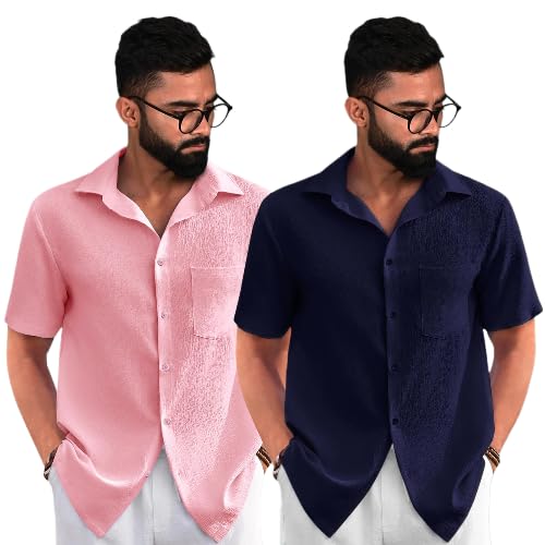 Pinkmint Men Cotton Shirt Casual Shirt Stylish Textur Regular Fit Solid Slim Popcorn style
