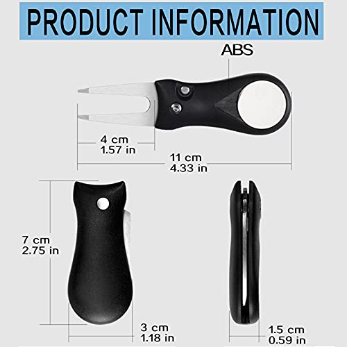 LOVMEAD 3 Stück Golf Pitchgabel mit Golfball-Marker, Faltbare Edelstahl Golf Divot Tool Golf Divot Reparatur Werkzeug, Golf Training Zubehör für Golf Reparaturzubehör(Schwarz+Blau+Rot 3 Stück)