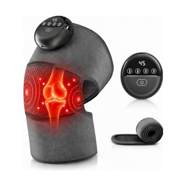 Cordless Heated Knee Massager Wrap 4 Heat Levels 6 Vibration Gray