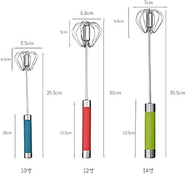 Stainless Steel Semi-Automatic Egg Whisk - 3 Hand Push Rotary Whisk Blender 3 Colors