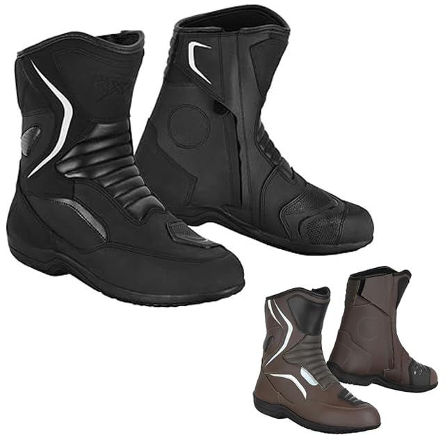 Vaster Moto Motocross-Stiefel für Herren, Lederstiefel mit Gummisohle, Motorradstiefel aus Leder, Schutzstiefel für Herren, CE EN 13634:2017, Schwarz , 44 EU