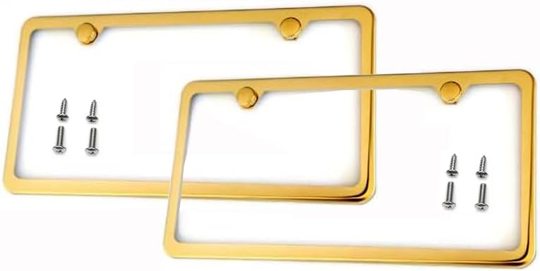 Titanium Gold Slim Style Stainless Steel License Plate Frame 2 Pack