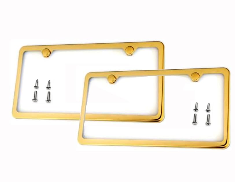 Titanium Gold Slim Style Stainless Steel License Plate Frame 2 Pack