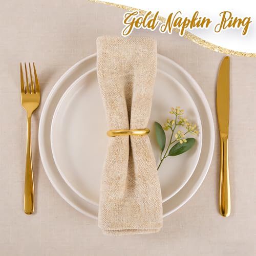 Image of APTWOW Gold Napkin Rings Set of 6, Tetragonum Metal Gold Napkin Holder Buckles, Fall Thanksgiving Christmas Napkin Rings, Napkins Rings for Dinner Table Decor