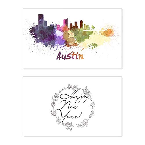 Tarjeta de año nuevo con acuarela de Austin y mensaje de bendición para seres queridos