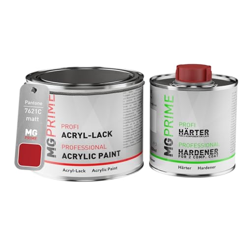 MG PRIME Pantone 7621C Red Pintura acrílica mate, bote de 0,75 litros/750 ml incluido endurecedor