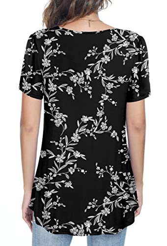 Hotgift Women Short Sleeve Tshirts Loose Comfy Beach Blouse Stretch Casual Basic Tops Fl Black Carving Xx-Large #TOP2