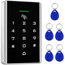 Door Access Control Keypad, 125KHz Proximity ID Card Access Control System, Support 1000 Users Door Access Control, Stand-Alone Keypad + 5PCS Keychains for Entry Access Controller Gate Opener