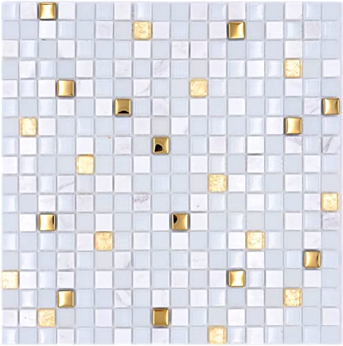Mosaïque en verre naturel pour rénover un mur abîmé avec le mix blanc doré