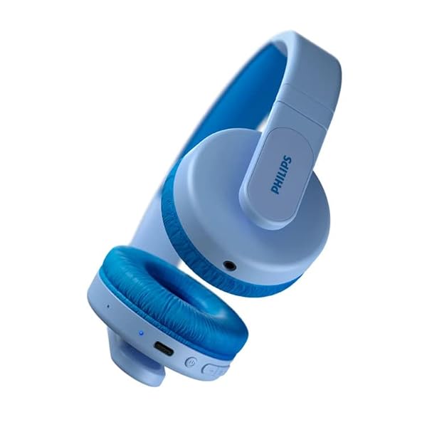 Philips K4206 Kids Wireless On-Ear Headphones, Bluetooth + Cable Connection, 85dB Limit for Safer Hearing, Built-in Mic, 28 Hours Play time, Parental Controls via Philips Headphones, Blue by Philips - Image 3