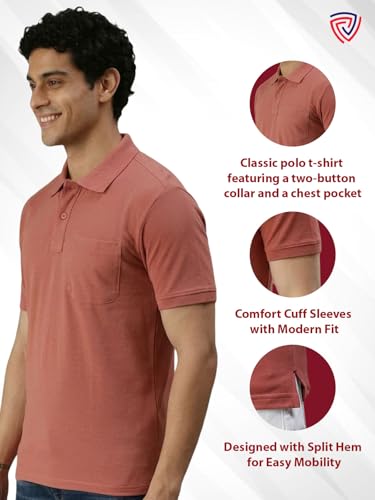 Image of Lux Cozi Men's Polo T-Shirt Regular Fit Half Sleeves with Pocket | Cotton Blend Polo Neck Collar T-Shirt for Men | Casual, Office Comfortable Breathable T-Shirt | Stylish Plain Tee