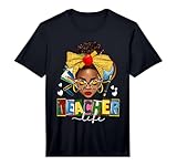Mens African American Teacher Life Messy Bun Afro Teacher Performance T-Shirt