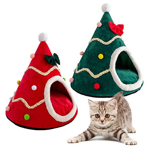 Christmas Tree Cat House Cave Cat Sleeping Bed for Small Cats Christmas cat Bed,Pet Tent House