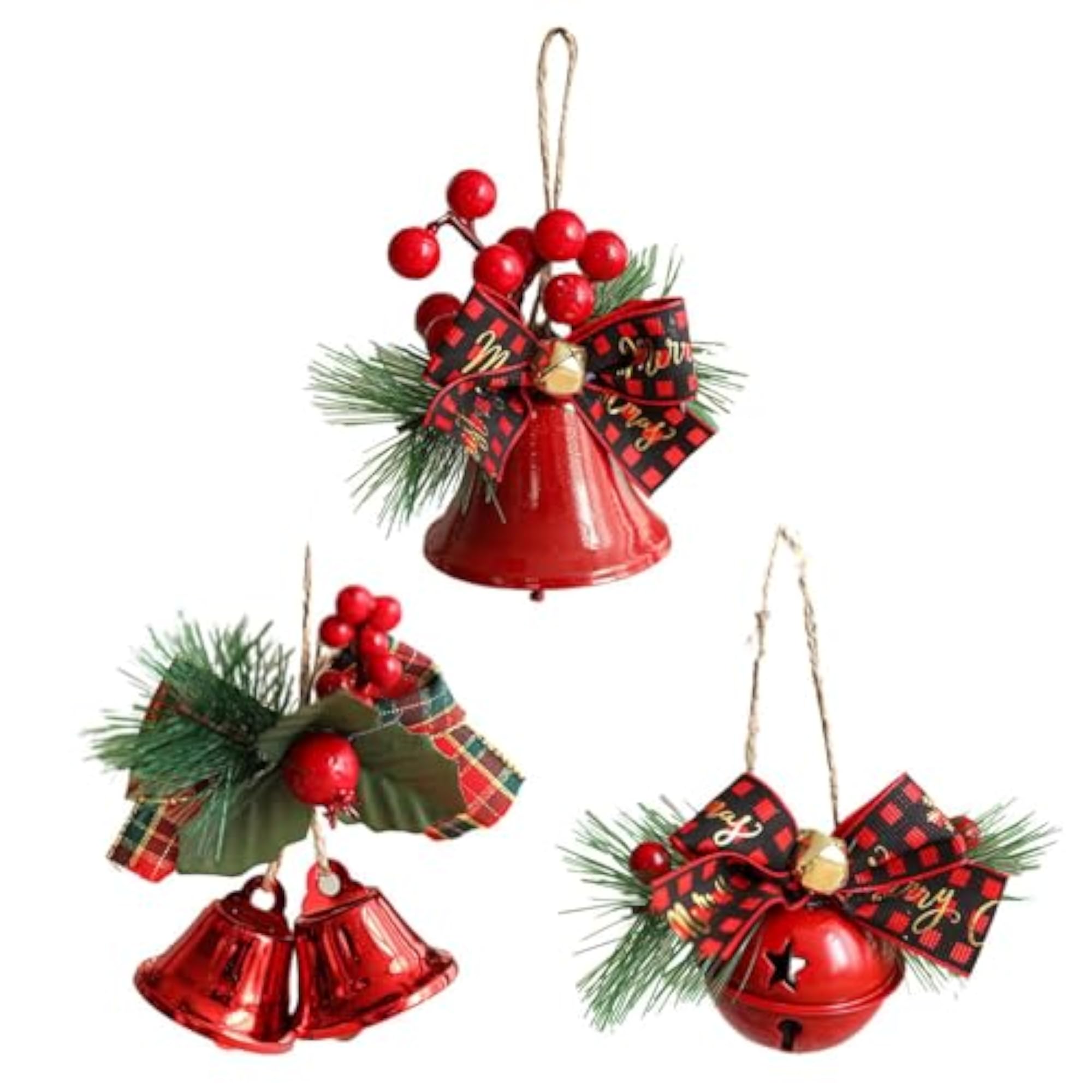 Christmas Bow with Bell Small Rustic Plaid Bows Pendant