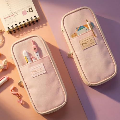 Image of Kawaii Cute Aesthetic Pencil Case for Girls & Boys | 3 Layer 6 Compartment Large Capacity Pencil Pouch with Zipper | Cartoon Stationery Organizer Bag for Students & Kids (Special 1 (Pink))