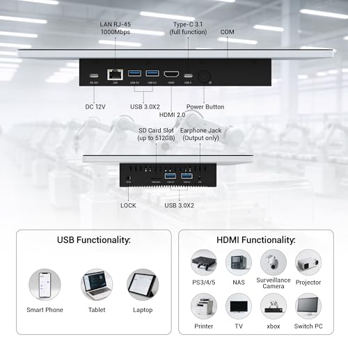 Tablet Panel Computer All in One 13,3 Zoll-HEIGAOLAPC Industrie Touch Panel PC Win11, N5100, Embedded Mini PC mit Touchscreen, 8GB Ram 128GB Rom 1920*1080 IPS, USB3.0*4, RS232, LAN, HDMI, Type-C 3,1