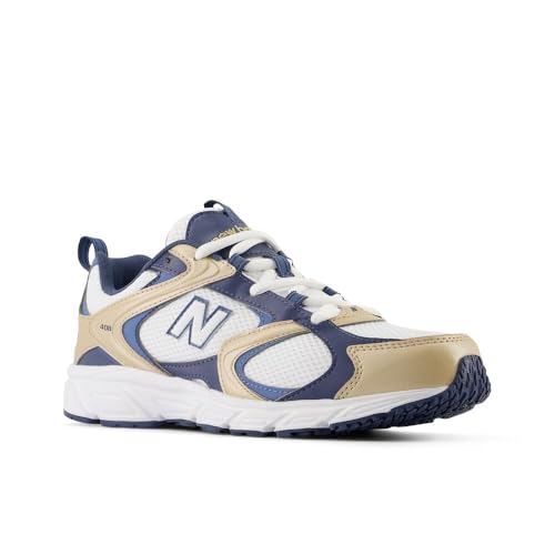 New Balance New Balance Men's 408 V1 Sneaker, White/Gold Metallic/Vintage Indigo, 6 M