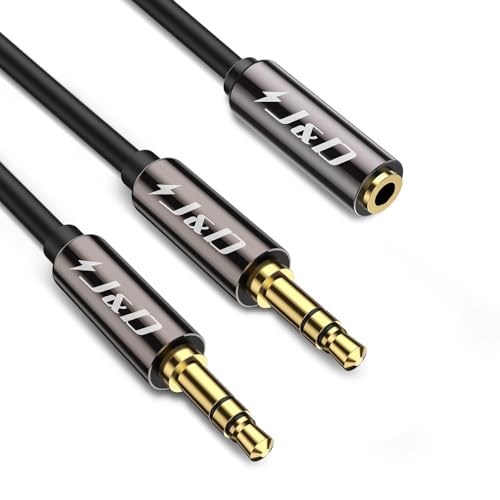 J&D Cavo Y Splitter Stereo TRS da 1/8", AUX TRS Femmina a 2 x 3,5 mm Maschio, Connettori Placcati in Oro e Guscio in Rame, per Smartphone, Tablet, MP3, MP4, Solo per Commutazione, 2 Metro