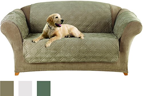 Surefit Microfiber Pet Loveseat One Piece Quilted Furniture Throw Cover, Relaxed Fit, Polyester, Machine Washable, Sable Color #TOP6