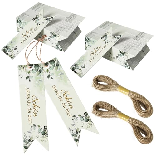 200 Stück Anhänger Hochzeit Schön Dass Du Da Bist mit 2 x 10m Juteschnur, Schön Das Du Da Bist Anhänger, Geschenkanhänger Schön Dass Du Da Bist Klein, Geschenkanhänger Gastgeschenk für Dekoration