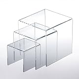 Tytroy Set of 3 (3"+4"+5") Sturdy 5mm Thick Small Cubic Clear Acrylic Showcase Display Risers Nestin