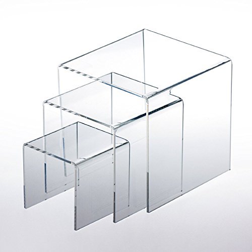 Tytroy Set Of 3 (3"+4"+5") Sturdy 5Mm Thick Small Cubic Clear Acrylic Showcase Display Risers Nesting Stands Shelves For Jewelry Figures Arts/Crafts Cupcakes (Clear) #TOP8