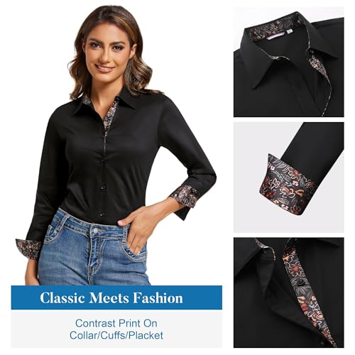 WARHORSEE Womens Cotton Button Down Dress Shirt Long Sleeve Easy Care Dressy Work Tops Business Casual Blouses for Women3