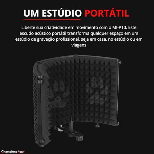 Escudo Acústico Redutor de Ruídos Para MIcrofones Com 3 Paines Dobraveis - Champions Rox - MI-P10BK