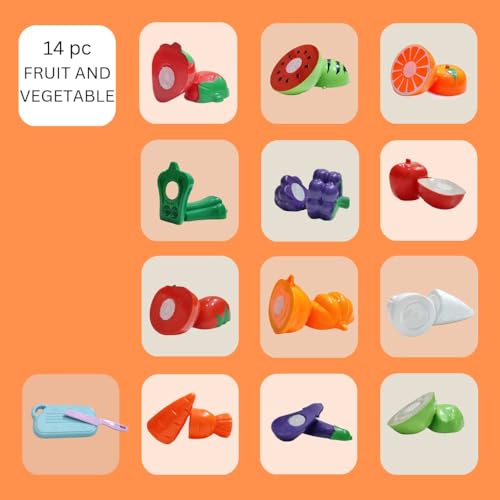 Image of PLUSPOINT 15 Pcs Fruit & Vegetable Cutting Toy Set with Basket | Sliceable Pretend Play Kitchen Toys for Kids | Learning Toy with Knife & Cutting Board for Boys & Girls