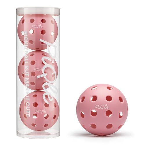 PiQle Cute Pink Pickleball Balls 3-Pack, 40 Hole Outdoor Pickleball Balls (Pink)