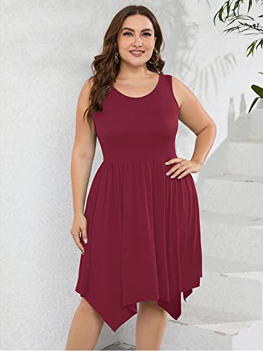 Image of AusLook Plus Size Summer Tank Dress for Women Casual Sleeveless Crewneck Pleated Babydoll Swing Sundresses with Pockets 1X-5X