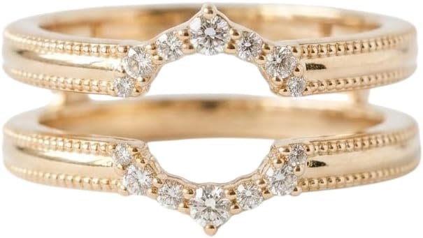 HANDMSADE Round Cut Moissanite Halo Design Wedding Band, 925 Sterling Silver with 14k Yellow Gold Plating, Enhancer Wrap Guard Ring, Sizes 4-13