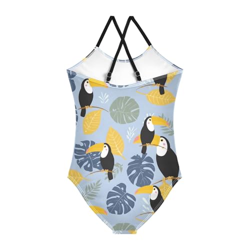 Girls Swimsuit Toucan Leaf Pattern One Piece Swimwear2