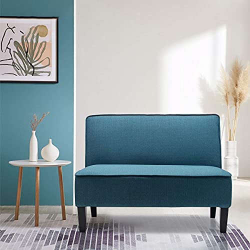Yongqiang Small Loveseat Sofa For Living Room Bedroom Dining Room Fabric Settee Mini Couch Upholstered Armless Banquette Bench Blue #TOP4