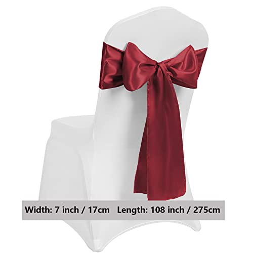 MAGTOWNE Satin Chair Sashes Ties 50 Pack Universal Ribbon Knots Burgundy Chair Bows for Party Wedding Reception Ceremony Baby Shower Banquet Decorations - Burgundy
