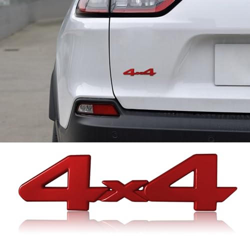 Image of 4x4 Emblem Sticker, 3D Chrome Badge Decal Sticker, 4 x 4 Emblem Nameplate Decal, 3D Metal Badge Decal for Auto Fender Bumper Front Hood Trunk, Car Exterior Accessories Universal for Most Cars (Red)