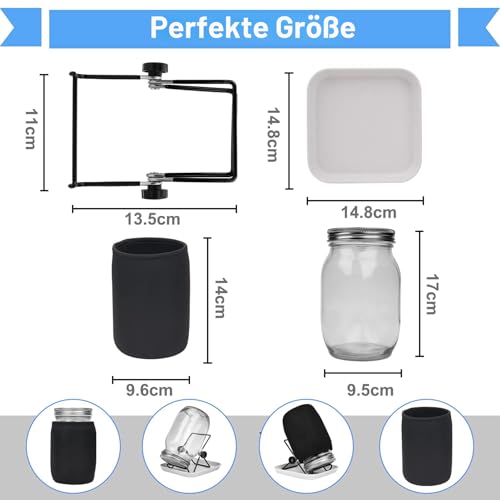 Hisredsun 1000 ml keimgläser-Set, 2 Einmachgläser mit breiter Öffnung und 304 Edelstahl-Siebkeimdeckel, 86 mm Kaliber, mit Tablett, Ständer, Schattiertuchbeutel und Dosenbürste