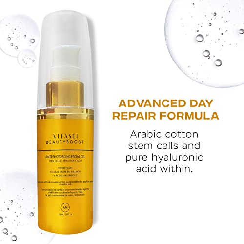 Vitasei Beauty Boost Anti-Photoaging Day Facial Serum & Hydro-Renewing Night Facial Serum W/Stem Cells, Hyaluronic Acid, Collagen, Hydrating Face Oil Moisturizer For Sun Protection, 30 Ml + 30 Ml #TOP1