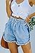 YOCUR Womens Casual Denim Shorts Trendy Jean Shorts High Waisted Baggy Denim Shorts Fringe Buttom Distressed Shorts Pockets Short Pants Light Blue L