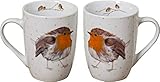2er SET B&B 2 STK Kaffeetassen 330ml ROTKELCHEN Robin Tassen Porzellan Glühweintassen Kaffeebecher Tasse Waldtiere Vögel Jumbobecher Vintage Emaille