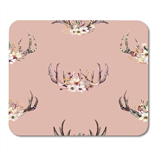 Preisvergleich Produktbild Mauspads Bohemiamn des Aquarell-BlumenBoho Geweih-Western-Weinlese-Rotwild-Hörners mit Blumen-Blättern und Kräutern Eco Mausunterlage für Notizbücher, Tischrechner-Bürozubehöre