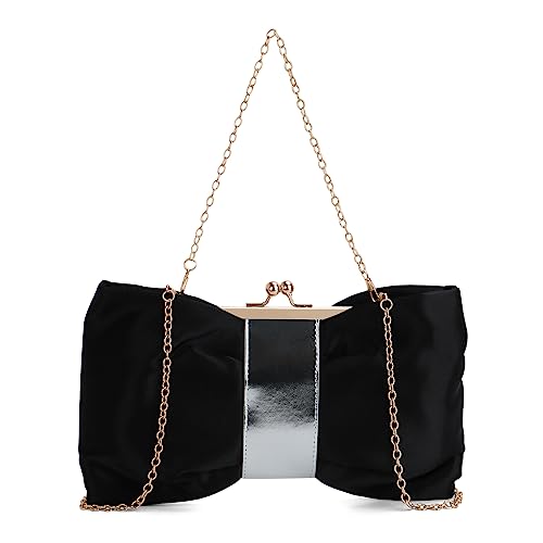Pochette Da Sera In Pelle PU Con Cinturino Da Polso – Borsa A Busta Donna, Matrimonio, 33x24cm, Nero - 3