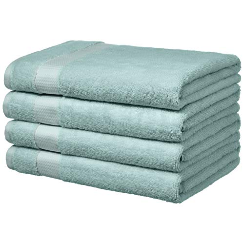 AmazonBasics Everyday Bath Towels, Set of 4, Calm Blue, 100% Soft Cotton, Durable