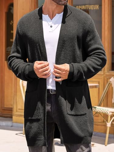 Runcati Mens Cardigan Sweater Casual Cable Knit V Neck Open Front Ribbed Long Winter Sweaters2