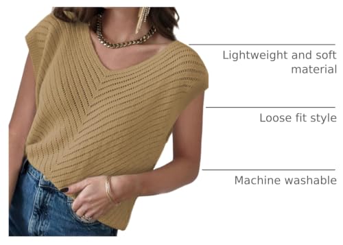 Image of Dokotoo Sweaters for Women 2026 Summer Eyelet Cap Sleeve Knitted Vest V Neck Business Casual Loose Pullover Tank Tops