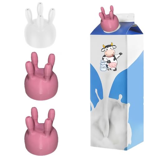 Cow Udder Milk Carton Cap – Funny Milk Bottle Caps, Leak-Proof Cow Utter Milk Cap, Milk Box Diverter for Easy Pouring (3 Pcs)