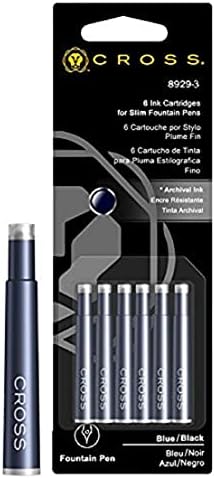 Cross 8929-3 Original Refill for Slim Fountain Pens, Suitable for Cross Spire Fountain Models, 6 Pack, Blue/Black
