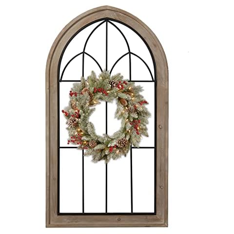 Rustic Cathedral Window Wall Decor 20" x 32", Distressed White Arch Wood Frame Window Pane Wall Decor, Farmhouse Window Frames for Wall Decor Living Room Fireplace Bedroom (Type 2) Cover
